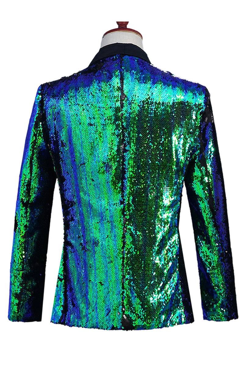 Laden Sie das Bild in den Galerie-Viewer, Glitzernder Silberner und goldener Schal Revers Herren Ballblazer mit Pailletten