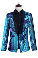 Laden Sie das Bild in den Galerie-Viewer, Glitzernder Silberner und goldener Schal Revers Herren Ballblazer mit Pailletten