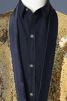 Laden Sie das Bild in den Galerie-Viewer, Glitzernder Silberner und goldener Schal Revers Herren Ballblazer mit Pailletten