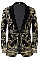 Laden Sie das Bild in den Galerie-Viewer, Herren 2-teilige Abschlussballanzüge aus goldenem Jacquard mit gekerbtem Revers