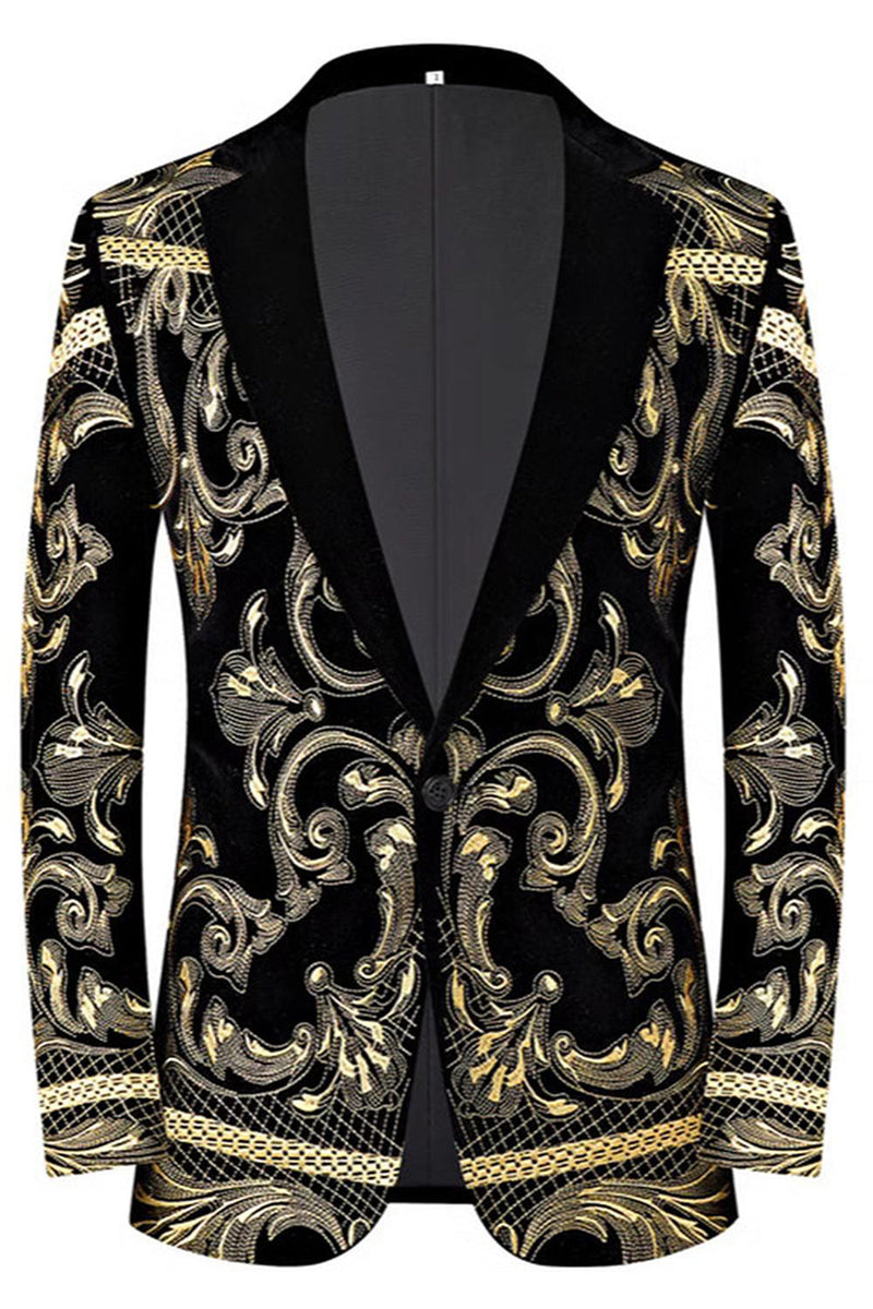 Laden Sie das Bild in den Galerie-Viewer, Herren 2-teilige Abschlussballanzüge aus goldenem Jacquard mit gekerbtem Revers