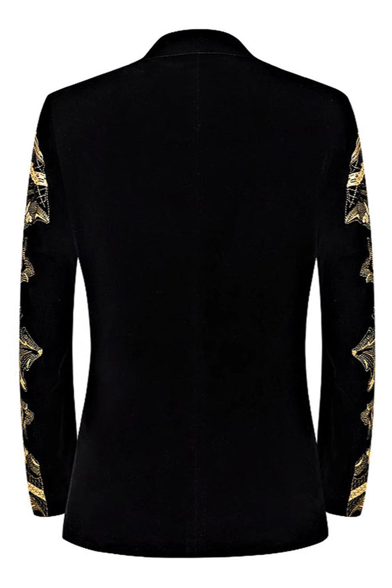 Laden Sie das Bild in den Galerie-Viewer, Herren 2-teilige Abschlussballanzüge aus goldenem Jacquard mit gekerbtem Revers