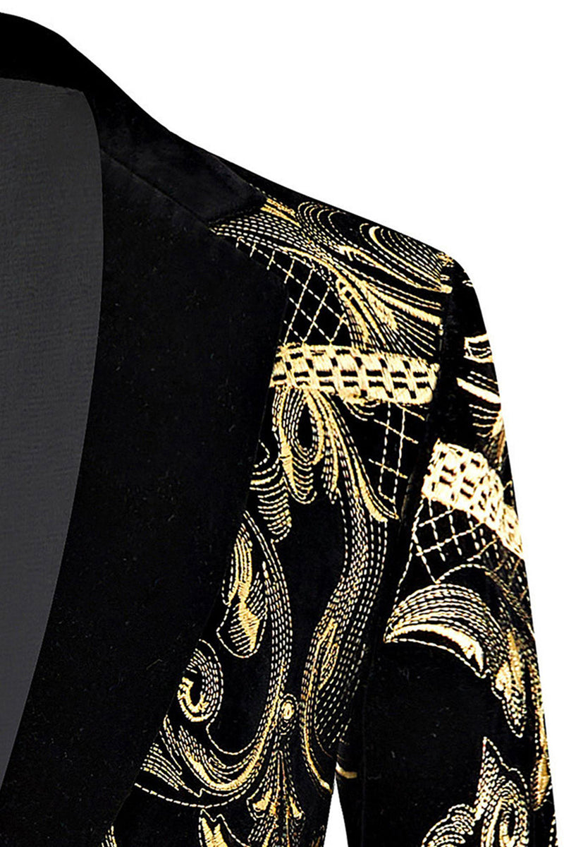 Laden Sie das Bild in den Galerie-Viewer, Herren 2-teilige Abschlussballanzüge aus goldenem Jacquard mit gekerbtem Revers