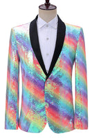 Laden Sie das Bild in den Galerie-Viewer, Glitzernder Regenbogen Schal Revers Herren Ballblazer mit Pailletten