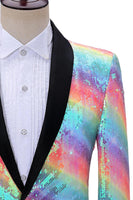 Laden Sie das Bild in den Galerie-Viewer, Glitzernder Regenbogen Schal Revers Herren Ballblazer mit Pailletten