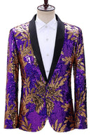 Laden Sie das Bild in den Galerie-Viewer, Glitzernder Grüner und Blauer Schal-Revers mit einem Knopf Herren Ballblazer mit einem Knopf