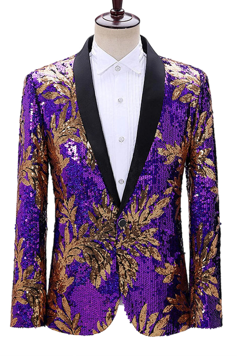 Laden Sie das Bild in den Galerie-Viewer, Glitzernder Grüner und Blauer Schal-Revers mit einem Knopf Herren Ballblazer mit einem Knopf