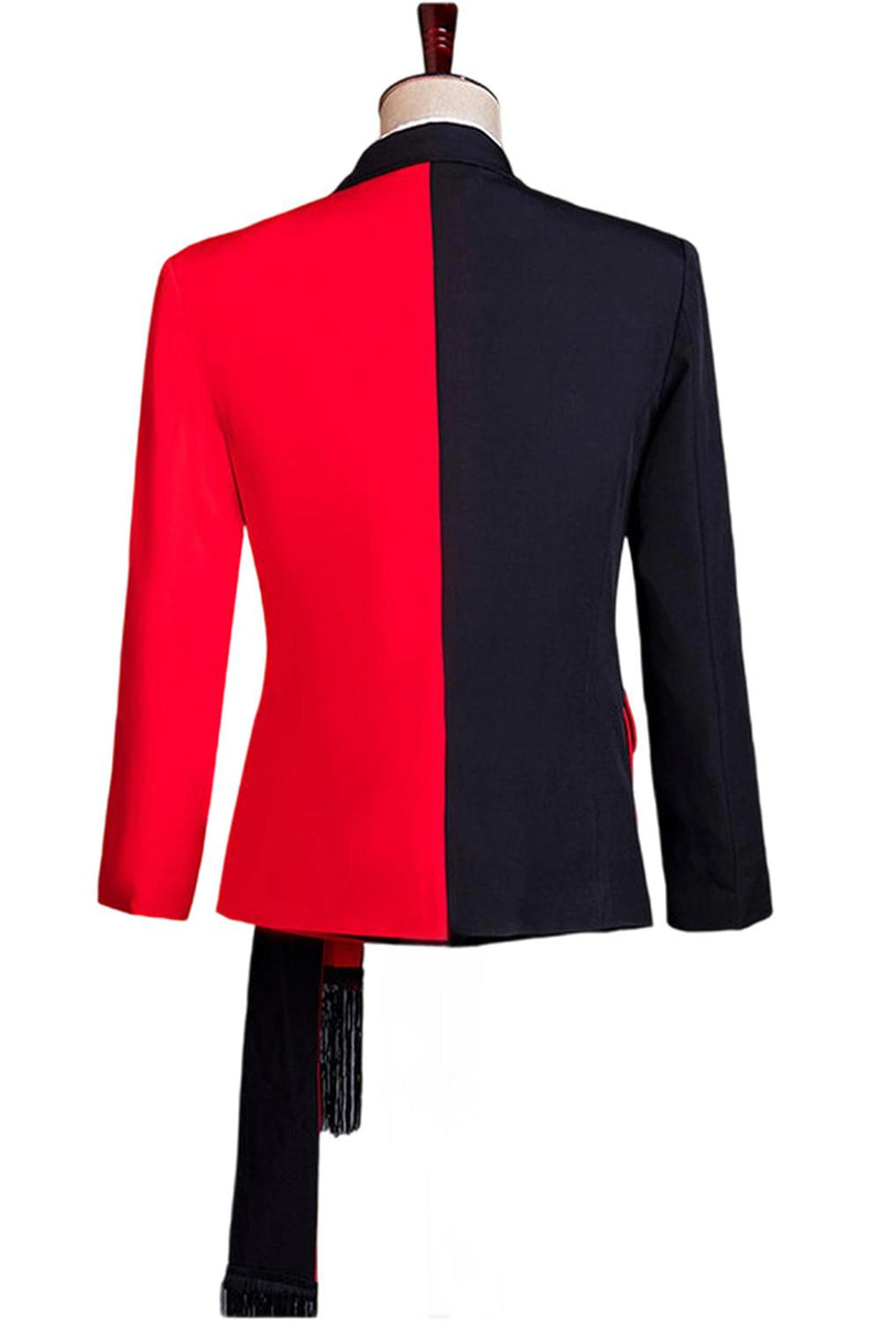 Laden Sie das Bild in den Galerie-Viewer, Schwarz-Rot 2-teiliger Herrenanzug mit Peak Revers und Schärpe