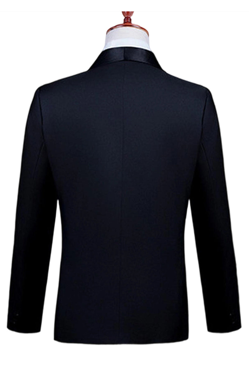 Laden Sie das Bild in den Galerie-Viewer, 2-teiliger Schwarzer Herrenanzug mit Spitzrevers und einem Knopf mit Perlenstickerei