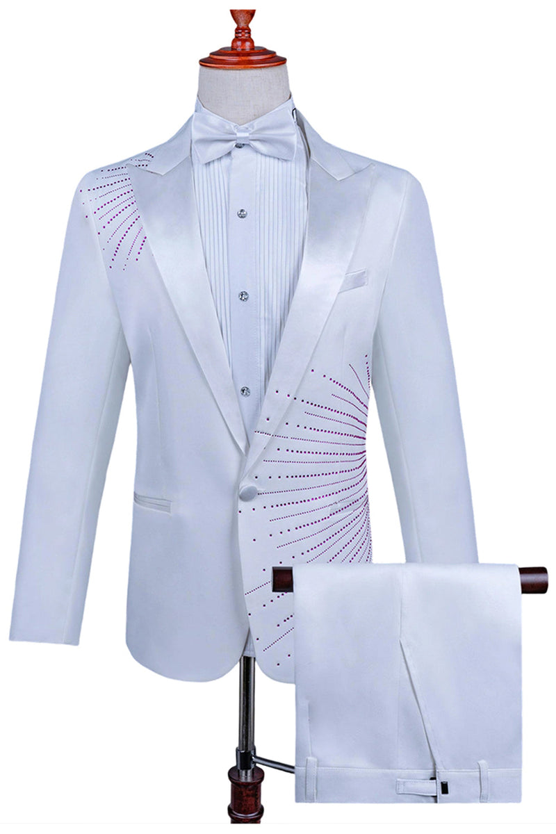 Laden Sie das Bild in den Galerie-Viewer, 2-teiliger Schwarzer Herrenanzug mit Spitzrevers und einem Knopf mit Perlenstickerei