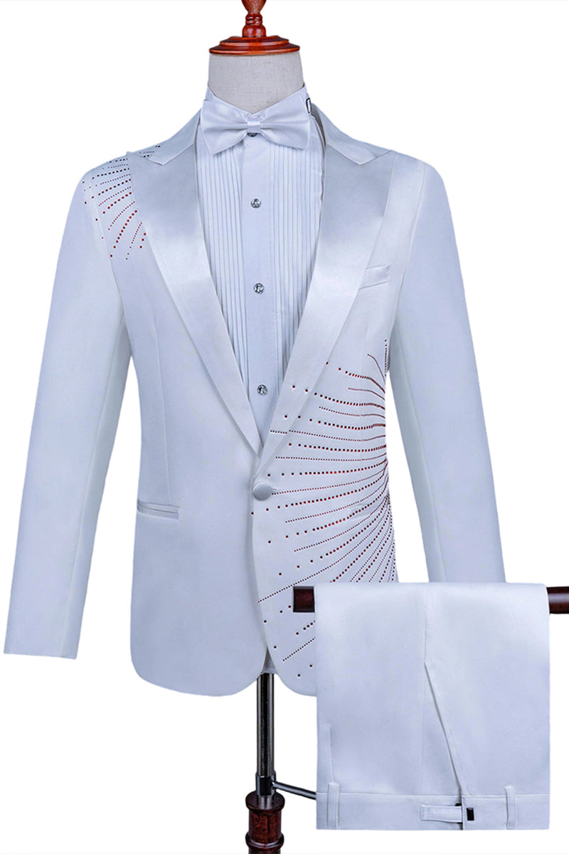 Laden Sie das Bild in den Galerie-Viewer, 2-teiliger Schwarzer Herrenanzug mit Spitzrevers und einem Knopf mit Perlenstickerei