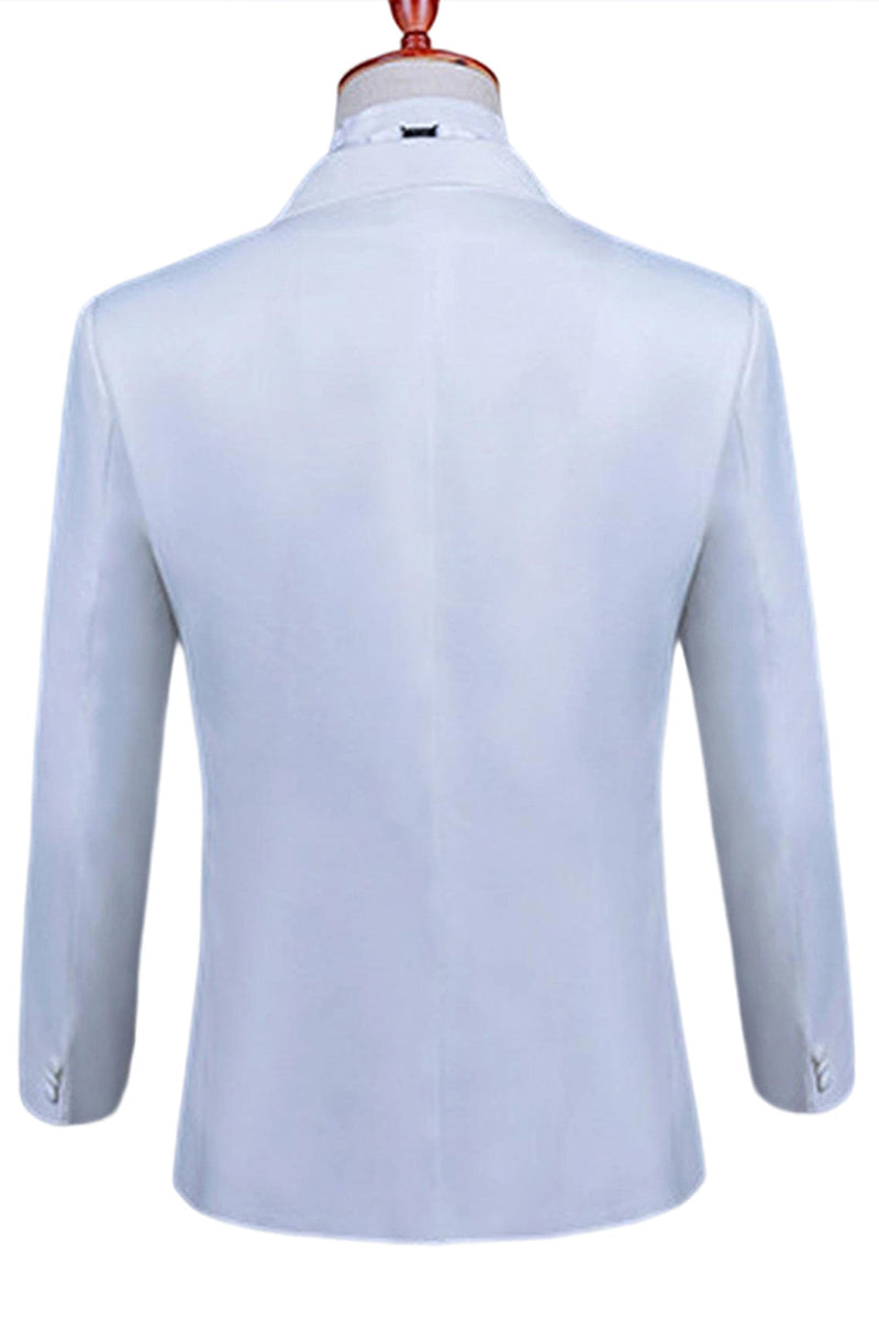 Laden Sie das Bild in den Galerie-Viewer, Weißer Peak Revers 2-teiliger Herren Ballanzug mit einem Knopf und Perlenstickerei