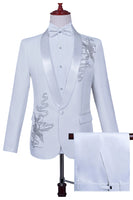 Laden Sie das Bild in den Galerie-Viewer, Weißer Schal Revers Slim Fit 2-teiliger Herren Ballanzug mit Perlenstickerei