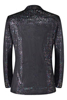 Laden Sie das Bild in den Galerie-Viewer, Glitzernder Schwarzer 2-teiliger Herren Ballanzug mit gekerbtem Revers und 3D-Blume
