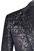 Laden Sie das Bild in den Galerie-Viewer, Glitzernder Schwarzer 2-teiliger Herren Ballanzug mit gekerbtem Revers und 3D-Blume