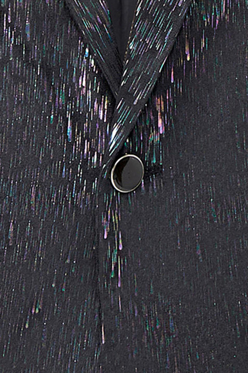 Laden Sie das Bild in den Galerie-Viewer, Glitzernder Schwarzer 2-teiliger Herren Ballanzug mit gekerbtem Revers und 3D-Blume