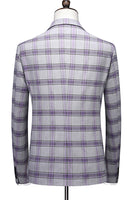 Laden Sie das Bild in den Galerie-Viewer, Graulila Gestreifte 3-teilige Herren Ballanzüge mit gekerbtem Revers