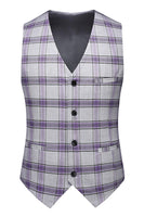 Laden Sie das Bild in den Galerie-Viewer, Graulila Gestreifte 3-teilige Herren Ballanzüge mit gekerbtem Revers