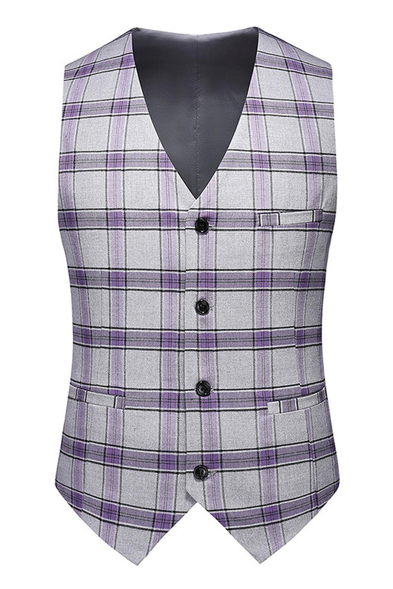 Laden Sie das Bild in den Galerie-Viewer, Graulila Gestreifte 3-teilige Herren Ballanzüge mit gekerbtem Revers