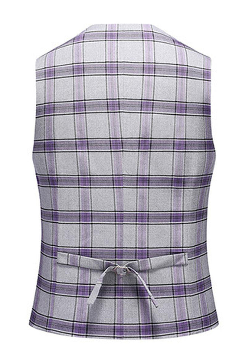 Laden Sie das Bild in den Galerie-Viewer, Graulila Gestreifte 3-teilige Herren Ballanzüge mit gekerbtem Revers