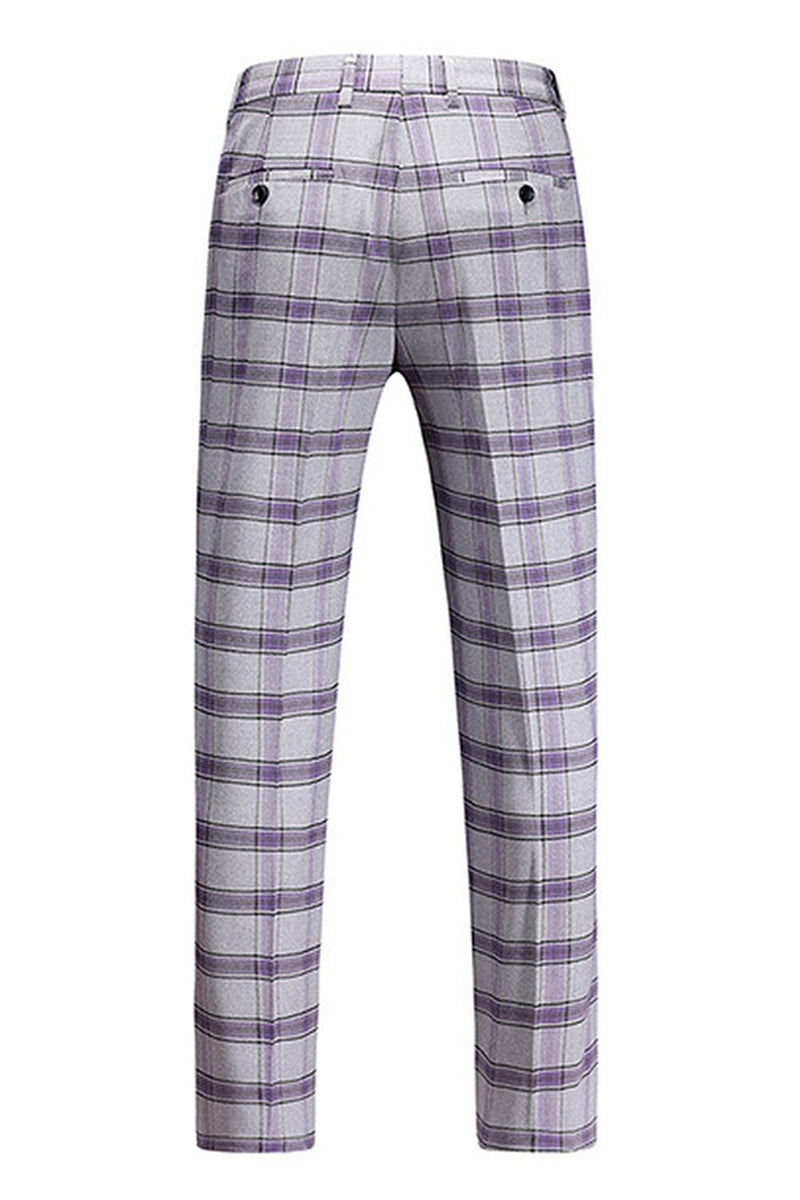 Laden Sie das Bild in den Galerie-Viewer, Graulila Gestreifte 3-teilige Herren Ballanzüge mit gekerbtem Revers