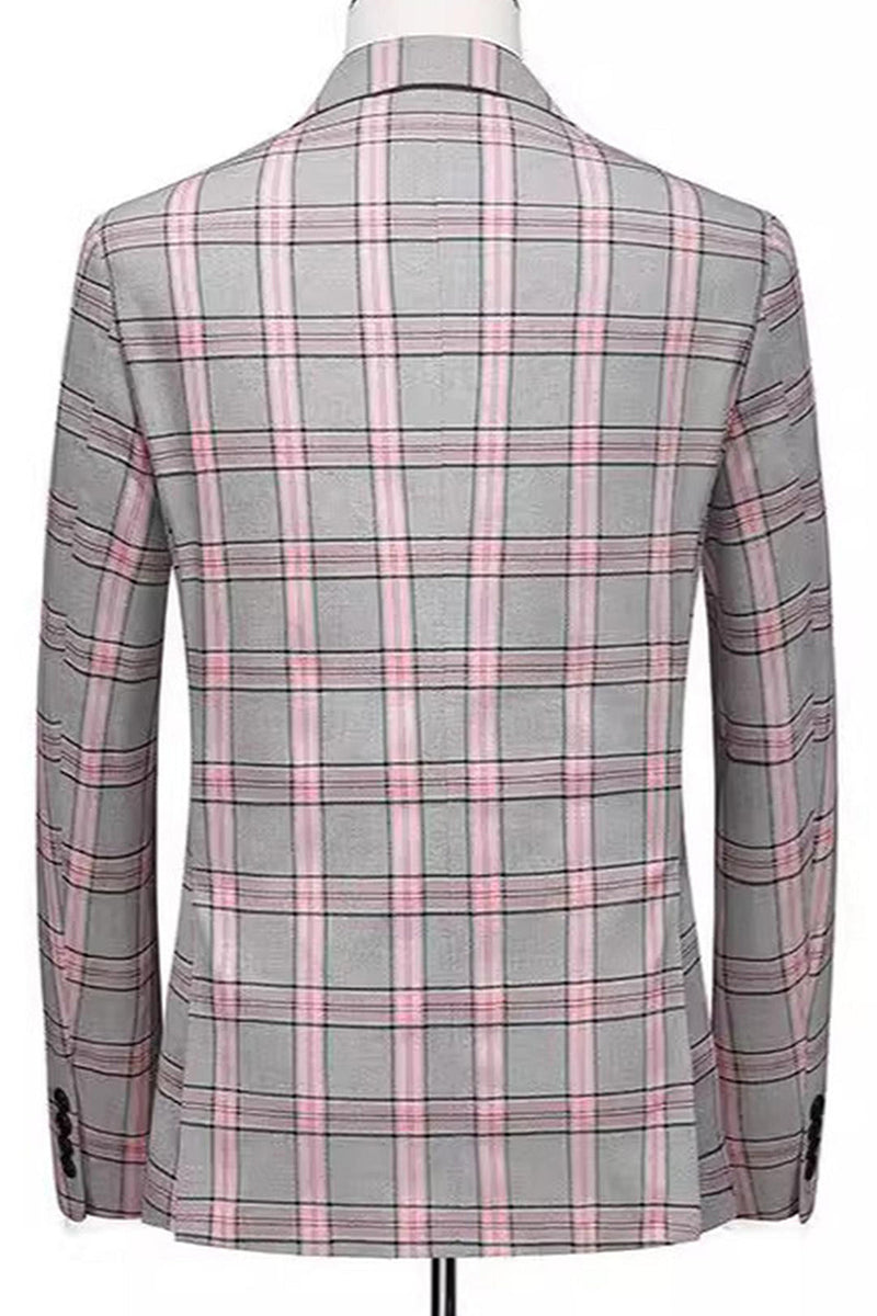 Laden Sie das Bild in den Galerie-Viewer, Rosagrau Gestreift 2 Stück Herren Ballanzüge mit spitzem Revers