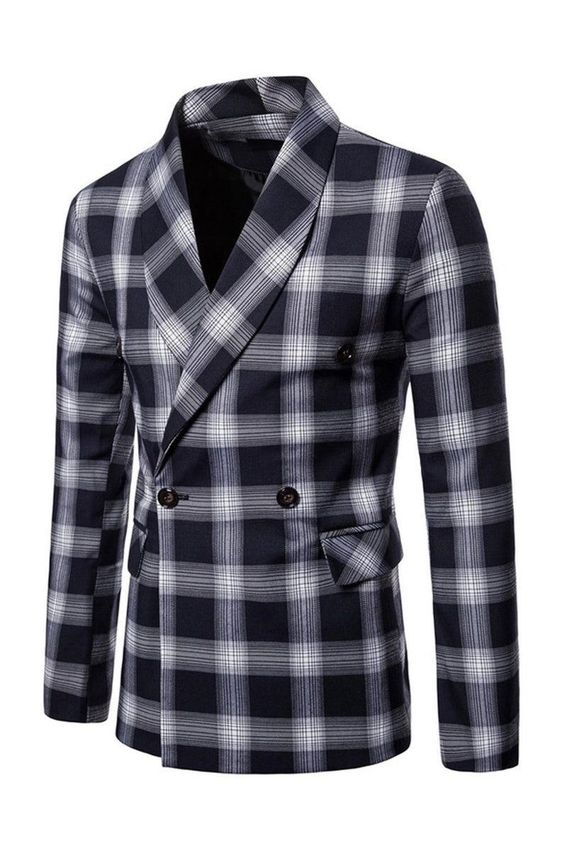 Laden Sie das Bild in den Galerie-Viewer, Marineblauer Schal Revers Gestreifter Herren Ballblazer