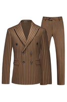 Laden Sie das Bild in den Galerie-Viewer, Blauer Peak Revers Gestreifte 2-teilige Herrenanzüge