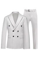 Laden Sie das Bild in den Galerie-Viewer, Blauer Peak Revers Gestreifte 2-teilige Herrenanzüge