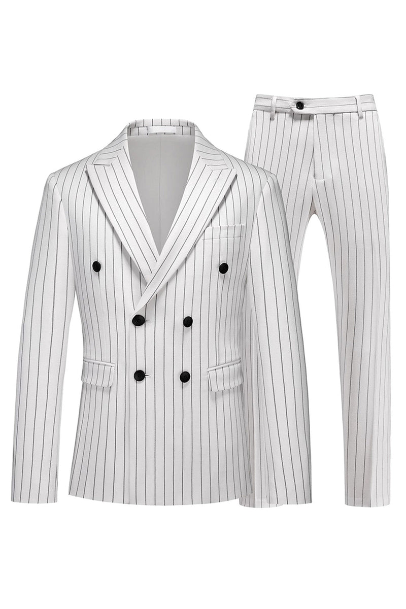 Laden Sie das Bild in den Galerie-Viewer, Blauer Peak Revers Gestreifte 2-teilige Herrenanzüge