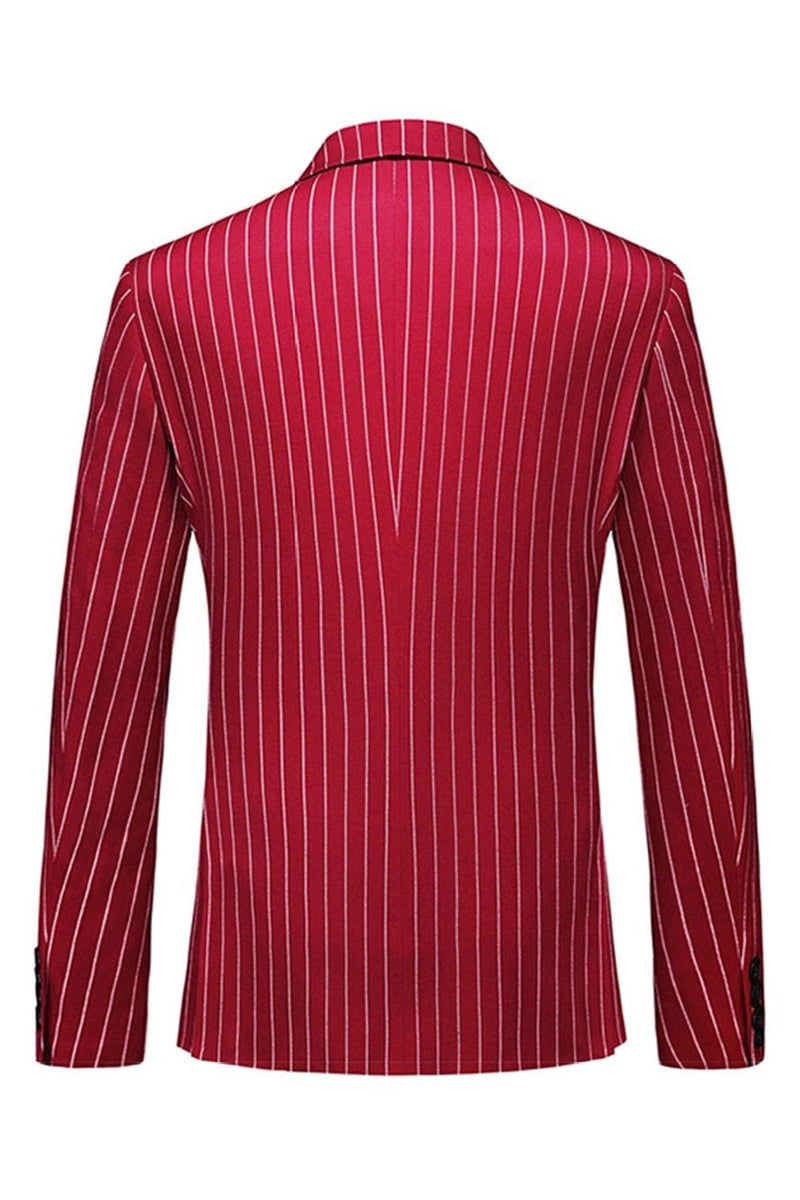 Laden Sie das Bild in den Galerie-Viewer, Rot Gestreifte 3-teilige Herrenanzüge mit Spitzrevers