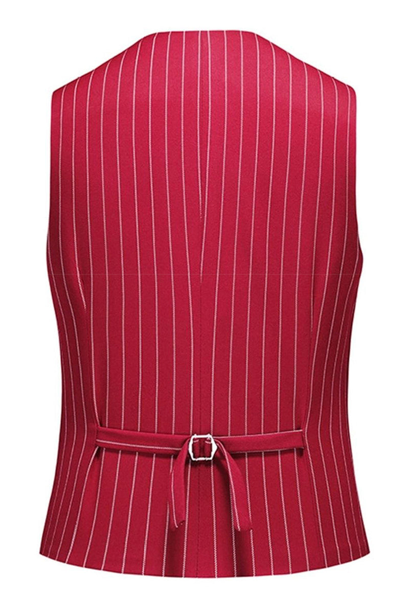 Laden Sie das Bild in den Galerie-Viewer, Rot Gestreifte 3-teilige Herrenanzüge mit Spitzrevers