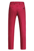 Laden Sie das Bild in den Galerie-Viewer, Rot Gestreifte 3-teilige Herrenanzüge mit Spitzrevers