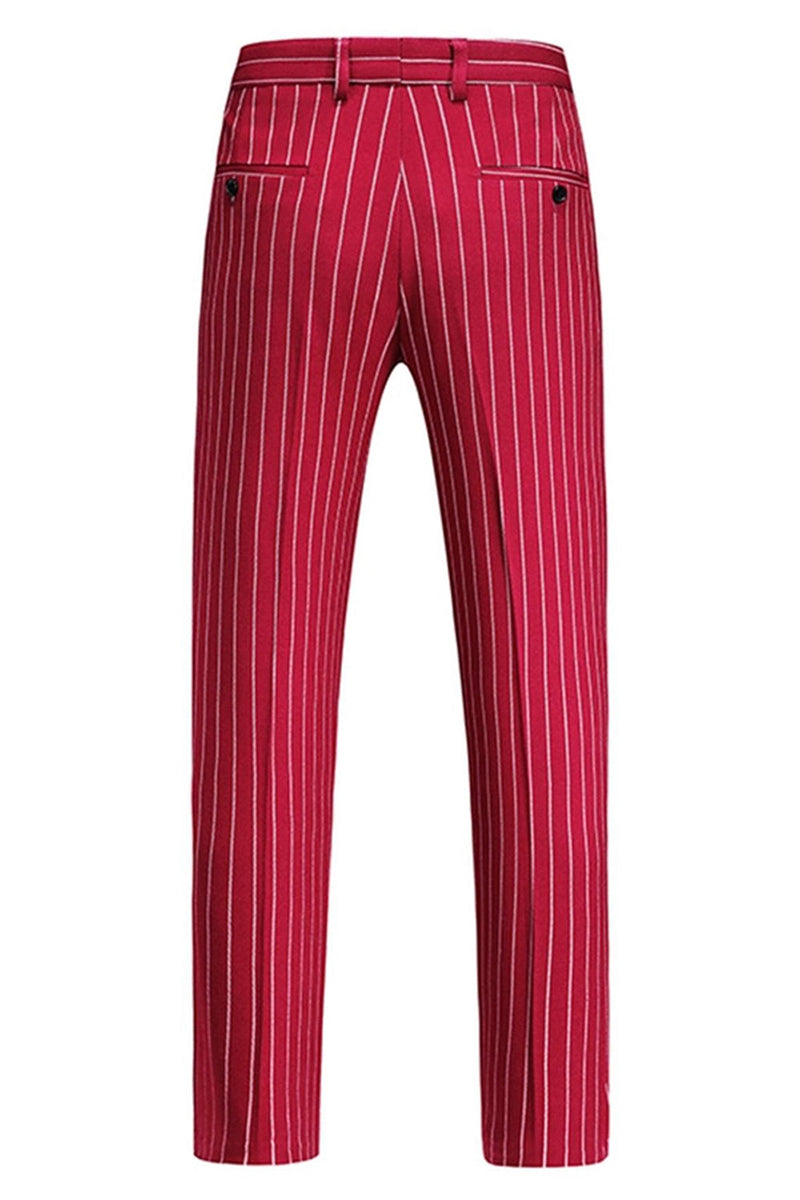 Laden Sie das Bild in den Galerie-Viewer, Rot Gestreifte 3-teilige Herrenanzüge mit Spitzrevers