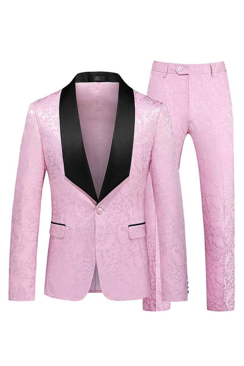 Laden Sie das Bild in den Galerie-Viewer, Schwarzer Schal Revers Ein Knopf 2-teilige Herren Ballanzüge