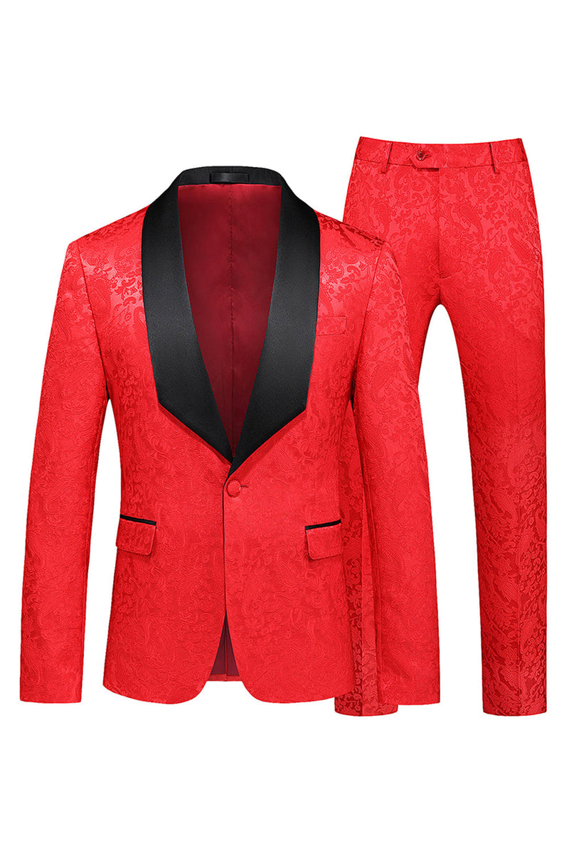 Laden Sie das Bild in den Galerie-Viewer, Schwarzer Schal Revers Ein Knopf 2-teilige Herren Ballanzüge