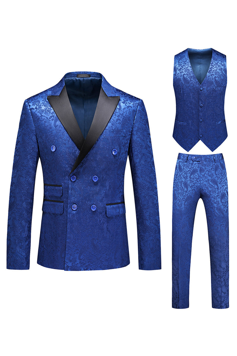 Laden Sie das Bild in den Galerie-Viewer, Rosa Druck Peak Revers 3-teilige Herren Ballanzüge