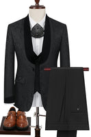 Laden Sie das Bild in den Galerie-Viewer, Schwarzer Schal Revers 3-teilige Herrenanzüge mit einem Knopf