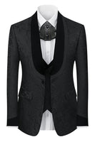 Laden Sie das Bild in den Galerie-Viewer, Schwarzer Schal Revers 3-teilige Herrenanzüge mit einem Knopf