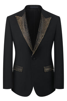 Schwarze 3-teilige Herrenanzüge mit Spitzrevers und Perlen