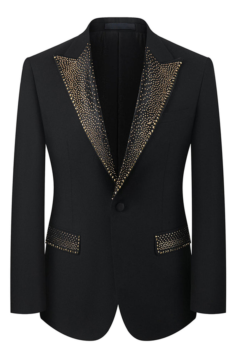 Laden Sie das Bild in den Galerie-Viewer, Schwarze 3-teilige Herrenanzüge mit Spitzrevers und Perlen