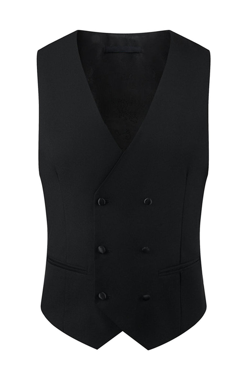 Laden Sie das Bild in den Galerie-Viewer, Schwarze 3-teilige Herrenanzüge mit Spitzrevers und Perlen