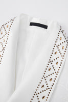 Laden Sie das Bild in den Galerie-Viewer, Weißes Schal Revers 2-teilige Herrenanzüge mit Perlenstickerei