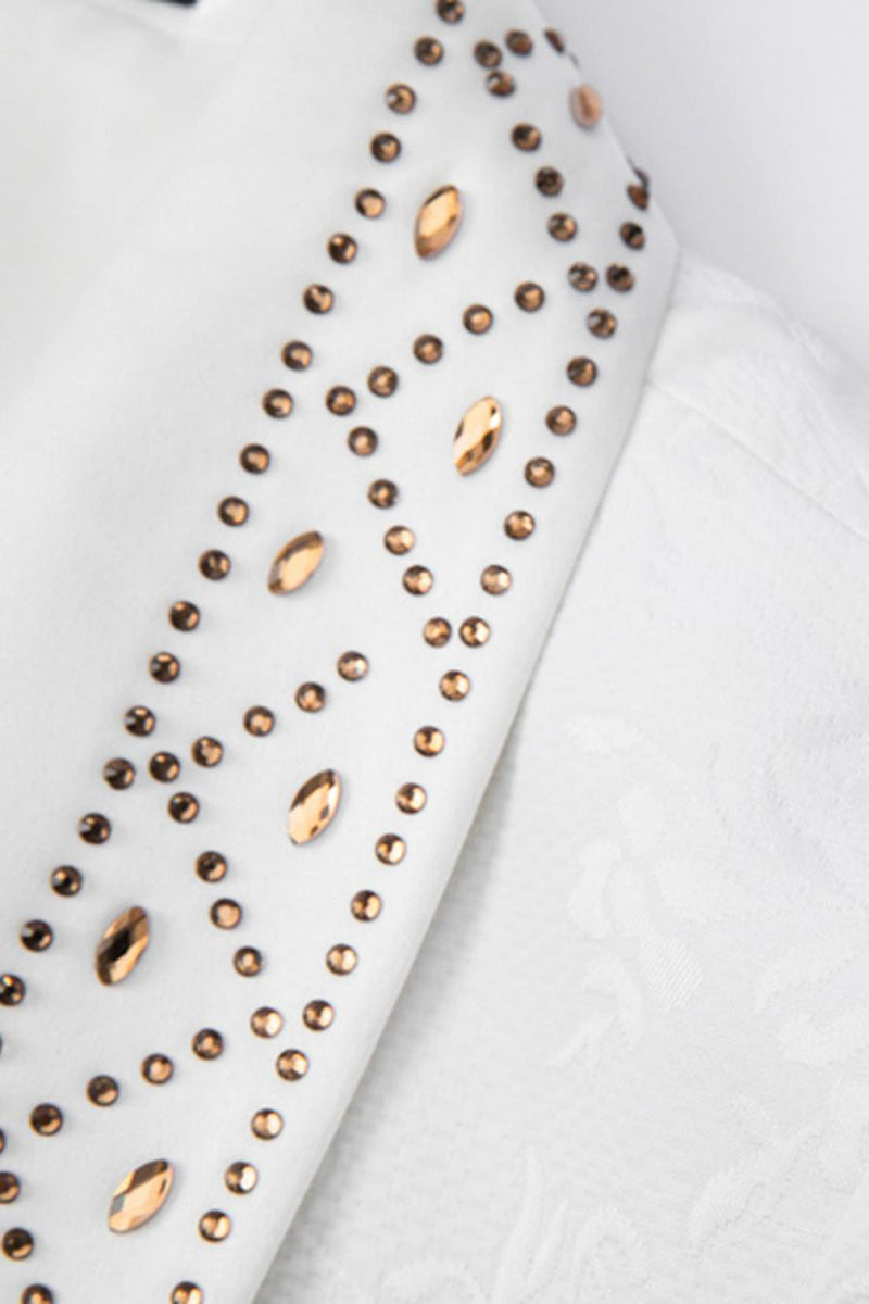 Laden Sie das Bild in den Galerie-Viewer, Weißes Schal Revers 2-teilige Herrenanzüge mit Perlenstickerei