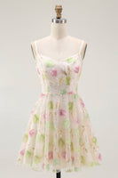 Laden Sie das Bild in den Galerie-Viewer, Aprikose Mini Pailletten Cocktailkleid mit Blumen in A-Linie