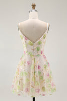 Laden Sie das Bild in den Galerie-Viewer, Aprikose Mini Pailletten Cocktailkleid mit Blumen in A-Linie