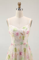 Laden Sie das Bild in den Galerie-Viewer, Aprikose Mini Pailletten Cocktailkleid mit Blumen in A-Linie