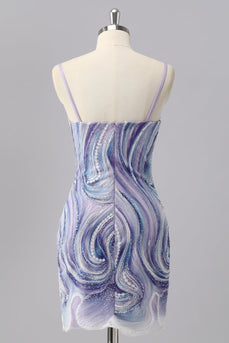 Glitzerndes Flieder Figurbetontes Perlenbesetztes Cocktailkleid mit Pailletten