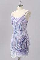 Laden Sie das Bild in den Galerie-Viewer, Glitzerndes Flieder Figurbetontes Perlenbesetztes Cocktailkleid mit Pailletten