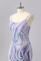 Laden Sie das Bild in den Galerie-Viewer, Glitzerndes Flieder Figurbetontes Perlenbesetztes Cocktailkleid mit Pailletten